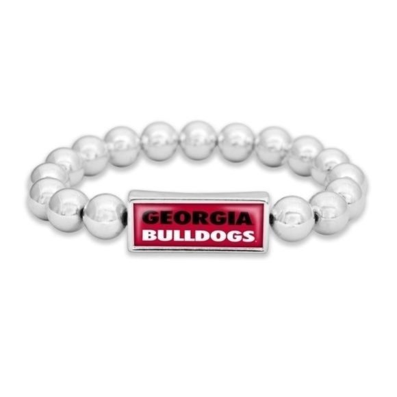 UGA Georgia Silver Tone Stretch‎ Bracelet - Picture 1 of 3